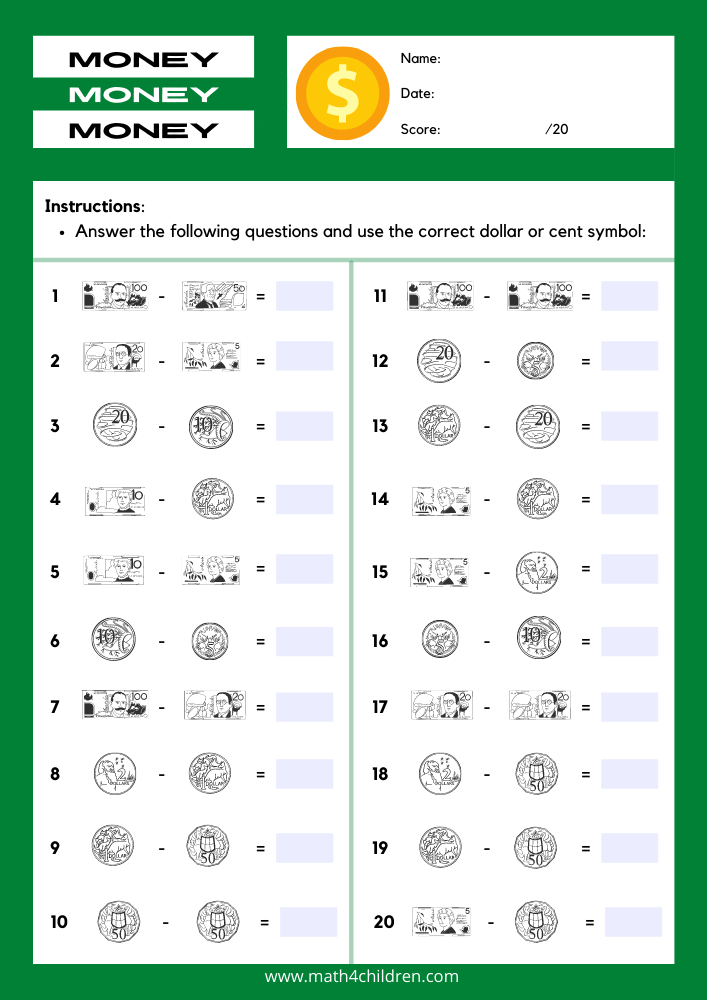 Year 3 Money Worksheets pdf