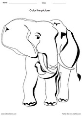 coloring an elephant activity for children - PDF printable worksheet 