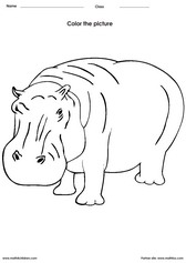 coloring a hippo activity for children - PDF printable worksheet 