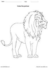 coloring a lion activity for children - PDF printable worksheet 