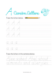 Letter A Cursive pdf worksheet