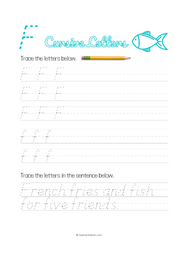 Letter F Cursive pdf worksheet