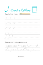 Letter J Cursive pdf worksheet