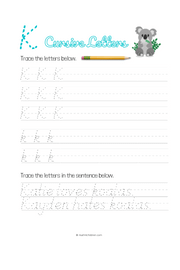 Letter K Cursive pdf worksheet