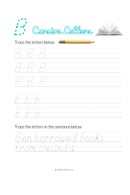 Cursive letter b worksheet. Handwriting cursive capital and small letter B