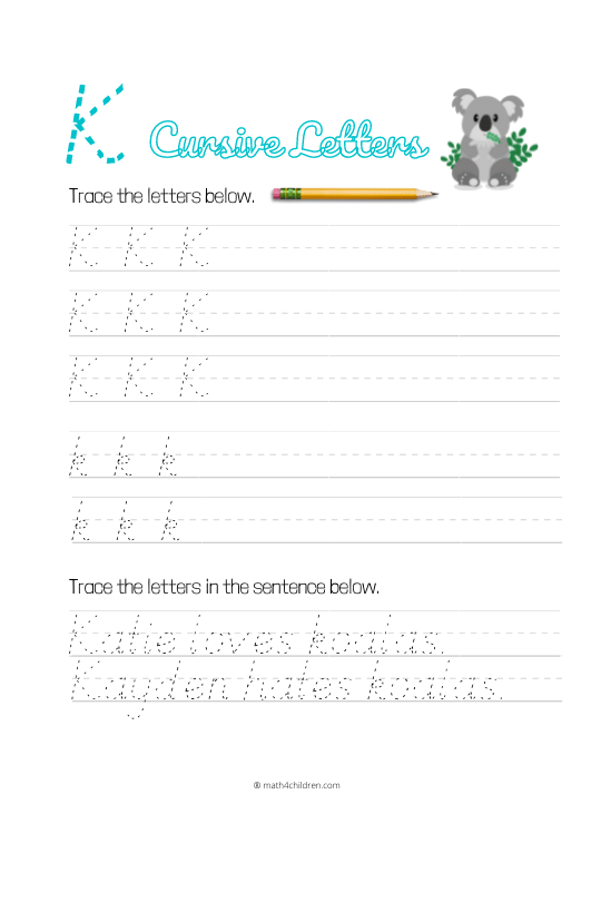 Cursive K worksheet pdf download