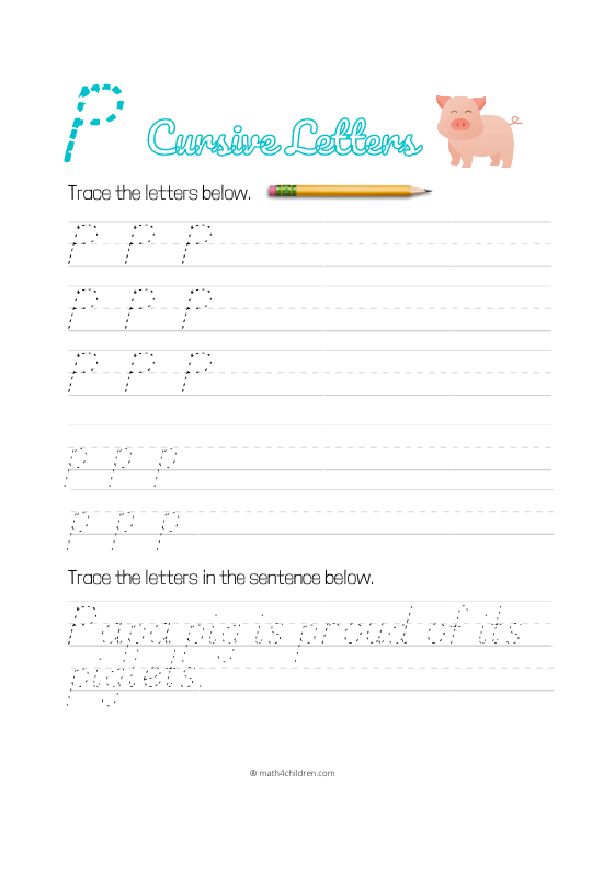 Cursive P worksheet pdf download