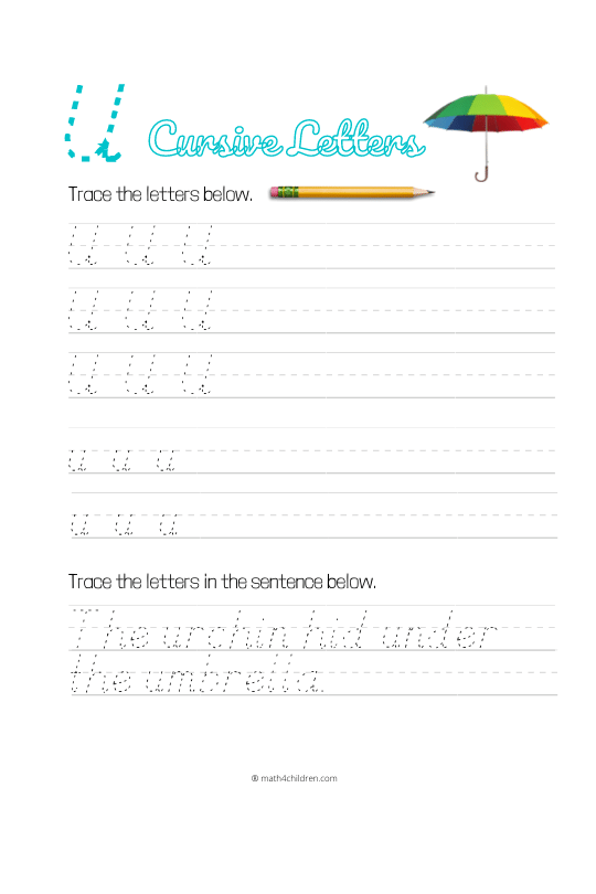 Cursive U worksheet pdf download