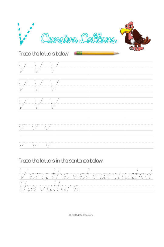 Cursive V worksheet pdf download