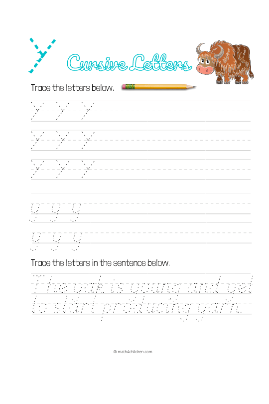 Cursive Y worksheet pdf download