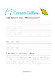 Letter M Cursive pdf worksheet