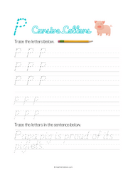 Letter P Cursive pdf worksheet