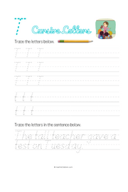 Letter T Cursive pdf worksheet