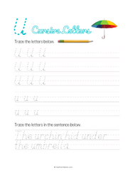 Letter U Cursive pdf worksheet