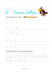 Letter V Cursive pdf worksheet