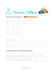 Letter X Cursive pdf worksheett