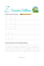 Letter Z Cursive pdf worksheet