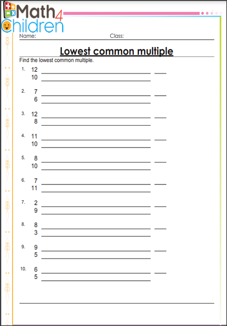 Lowest Common Multiple Worksheet pdf