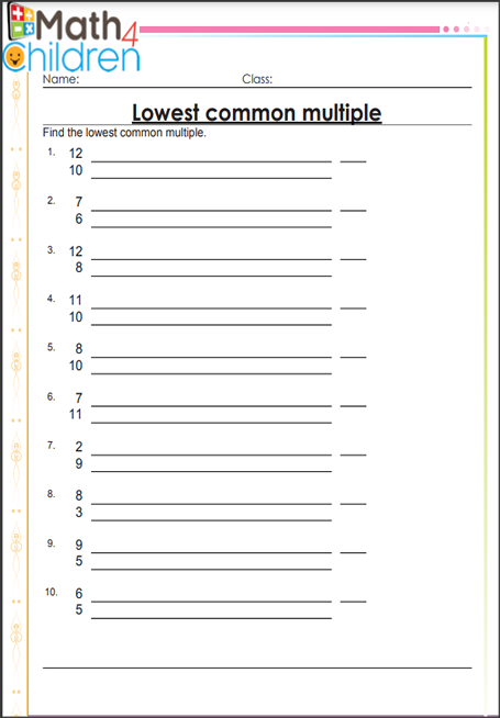 LCM Worksheet For Class 5 Pdf