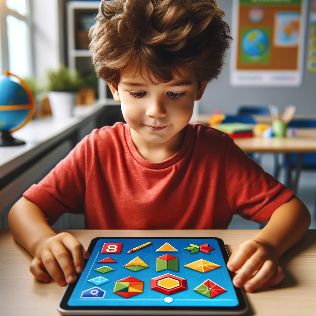 This image features a child playing Oodle Math Game