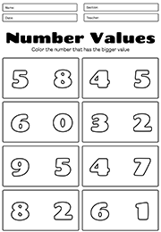  Number Values And Coloring Exercise