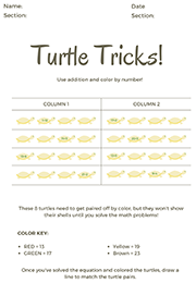  Solve Addition Problems While Coloring Turtles