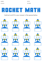  Subtraction 1 To 10 Rocket Game