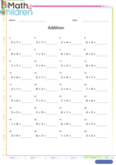  Addition horizontally arranged numbers sheet 1