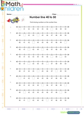  Number line 40 to 50 worksheet