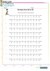  Number line 50 to 60 worksheet