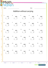  Addition of 3 to 1 digit numbers sheet 1