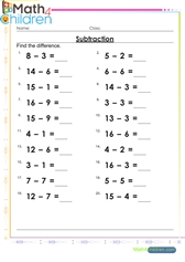  Subtraction facts 1 to 20