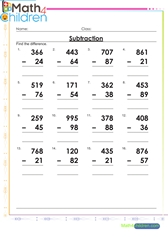  Subtraction 2 from 3 digit numbers