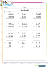  Subtraction of decimals