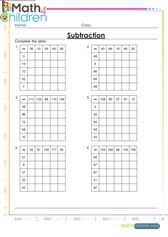  Subtraction table drill