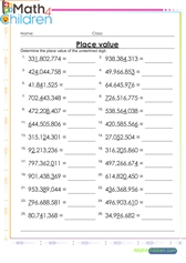  Place value of to millions