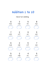 Adding numbers within the range one to ten