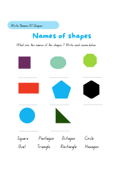 Names of shapes studied in math worksheet