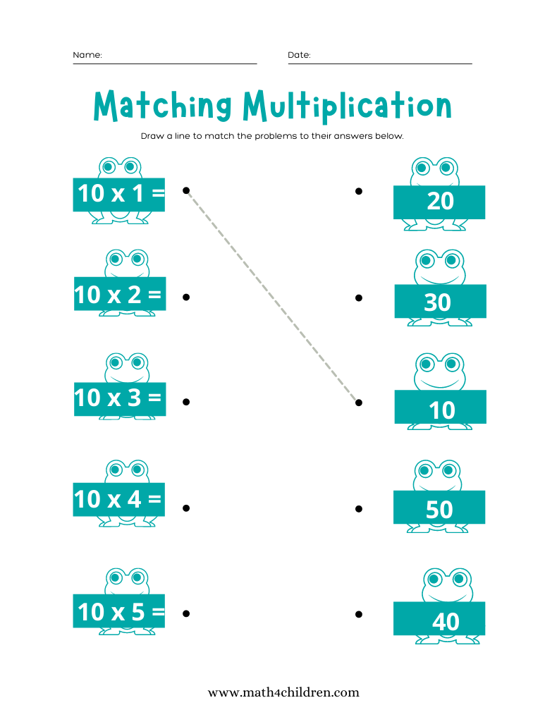 10 x table worksheet