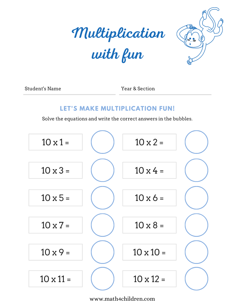 10 times table up to 100