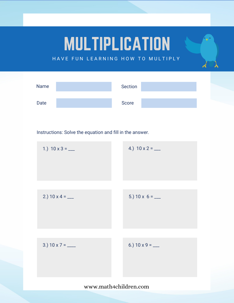 10 times tables worksheet