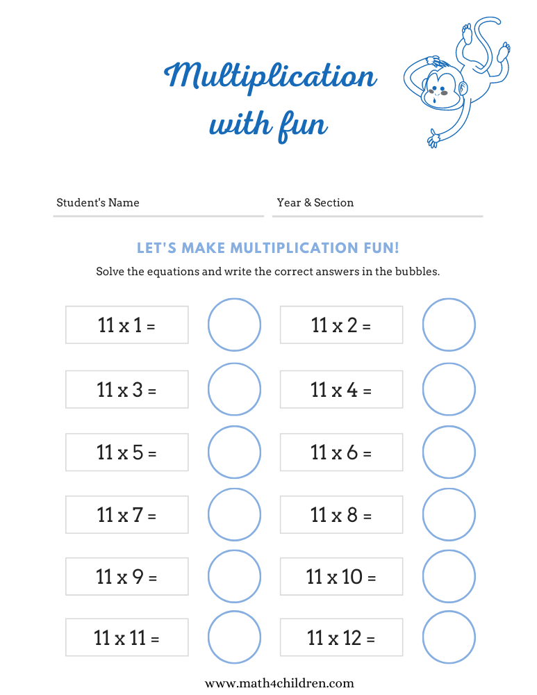 Multiplication 11 Worksheet