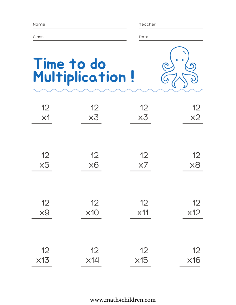 12 multiplication table