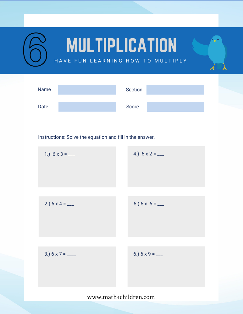 six times table chart