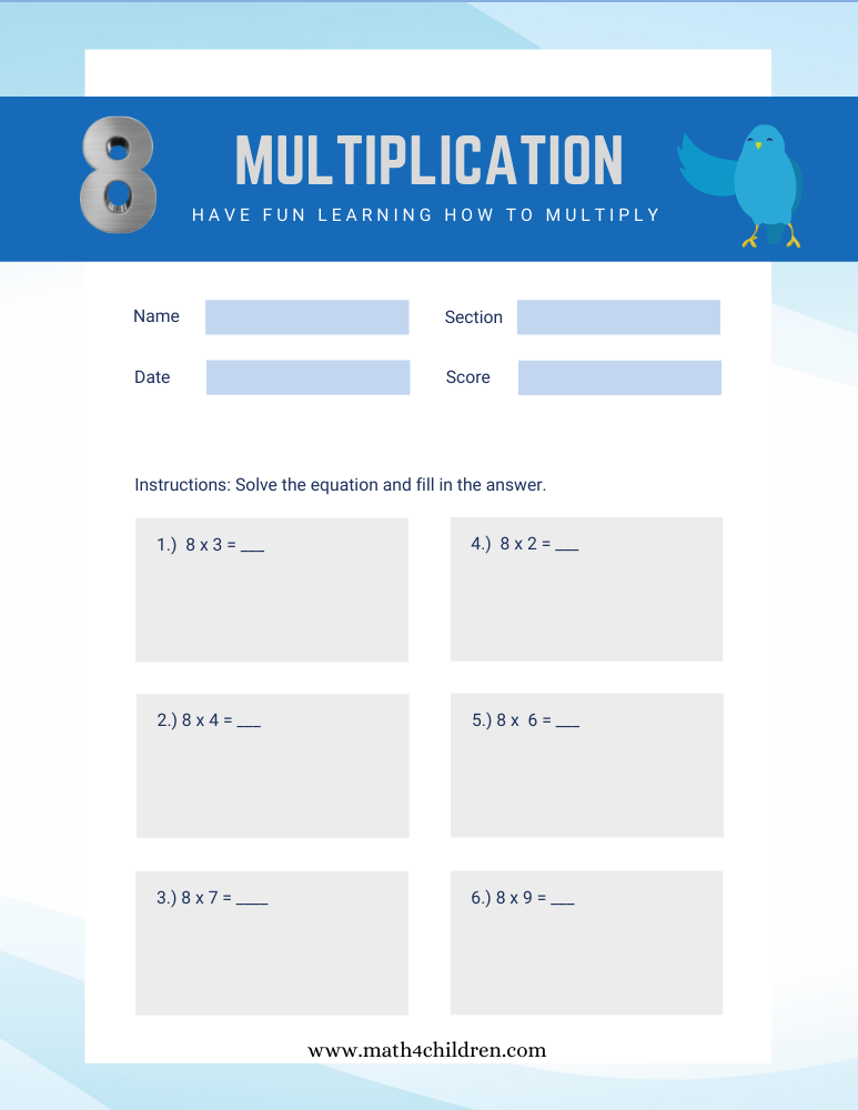 8 multiplication chart