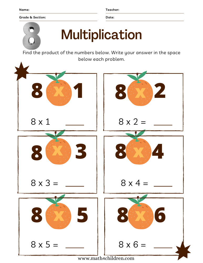 8 multiplication table