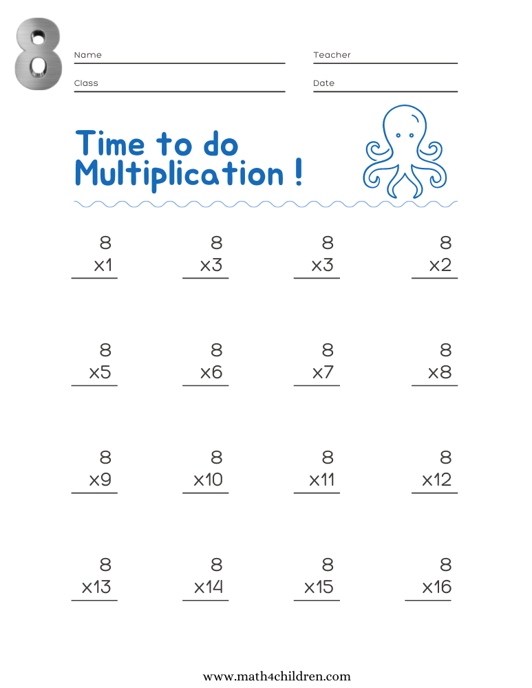 8 times table chart