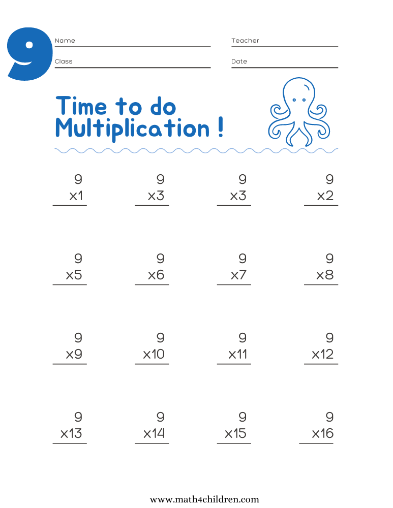 9 multiplication table