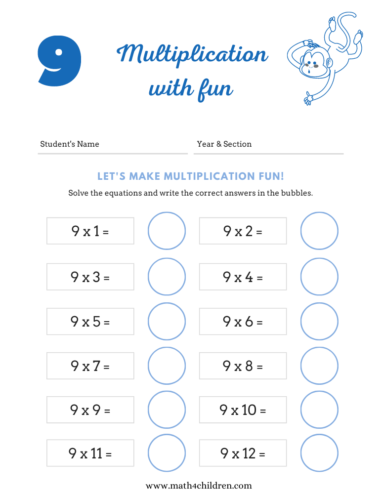 Multiplication X9 Puzzle Worksheets