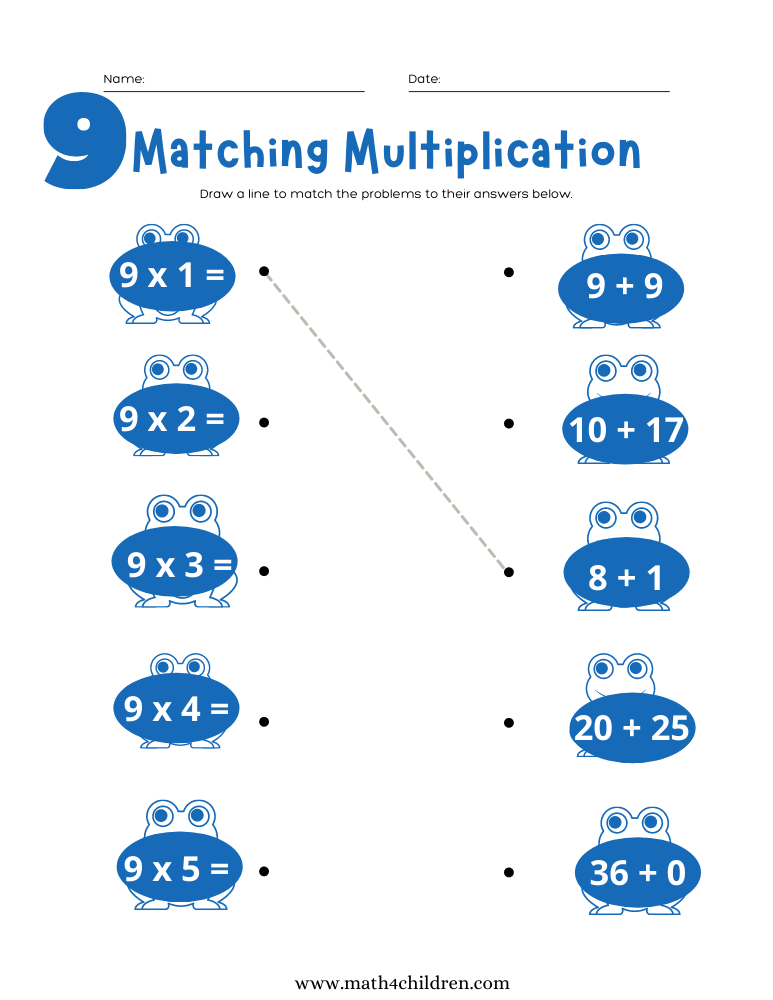 9 times tables worksheet